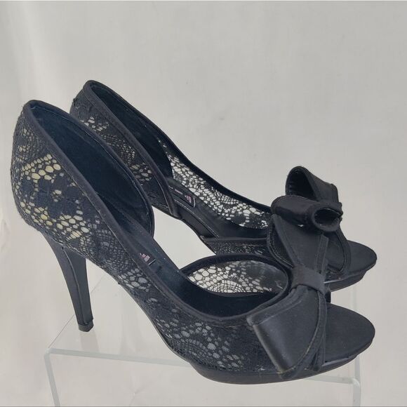 Steve madden Vale Sz 6 Giant Bow Black Lace D'Orsay Platform Stiletto Peep Heels - Picture 14 of 14